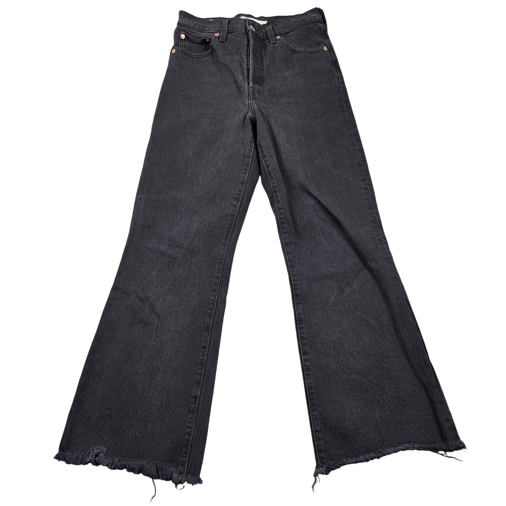 Levi's Ribcage Crop Flare Jeans Womens 26x26 Charcoal Wash High Rise Raw Hem